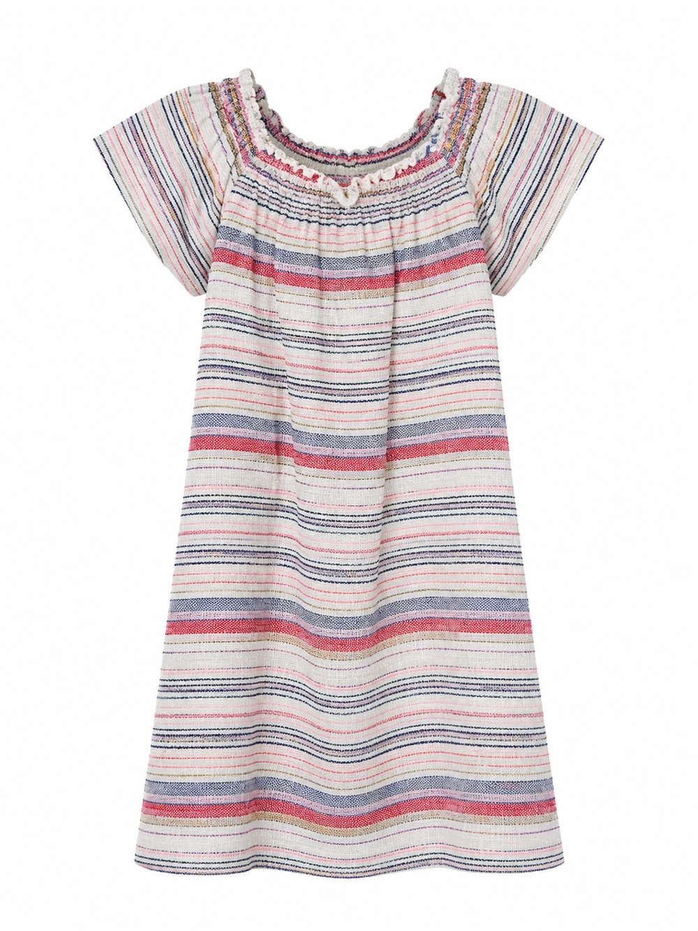 Philosophy Pastel Striped Smocked Neck Shift Off Shoulder Dress Size M